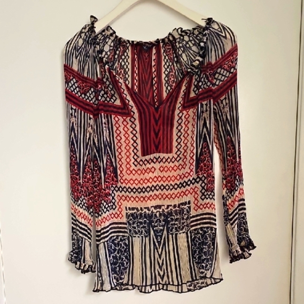 Lucky Brand Red and Blue Patterned Blouse Size Small
